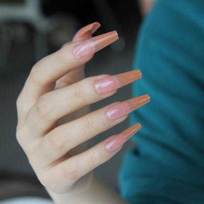 China Salon Effect C Curve Extra Long Nail Tips T Square Acrylic Orange Gradient Natural Artificial Nails for sale