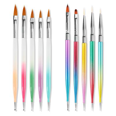 China Custom Salon Effect Gradient Plating Colorful Nail Pen Set Double Point Drill Painting Tool for sale