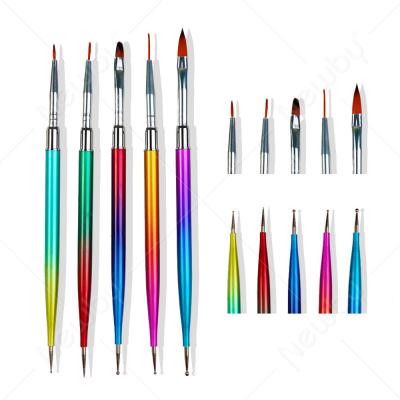 China Salon Effect Gradient Magic Color 5 Nail Brushes DIY Dot Drill Flower Paint Pen Dual Head Set for sale