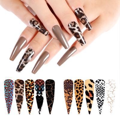 China Custom salon effect wholesale color bamboo love leopard print nail star transfer paper glossy sticker for sale