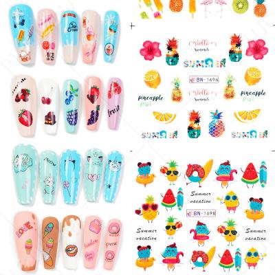 China Wholesale effect nail cartoon cake fruit water transfer simulation love cactus nail stickers for sale