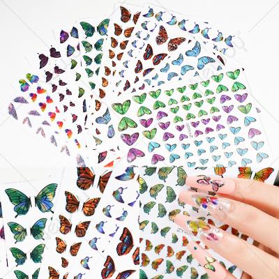 China Wholesale Salon Effect Color Gradient Nail Stickers 3d Adhesive Laser Butterfly Wings Design Glitter for sale