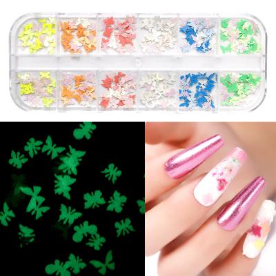 China Salon Effect Bling Fashion Nail Art Wood Pulp Piece Nail Stickers Luminous Butterfly To Decorate Glitter for sale