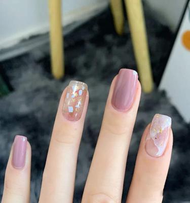 China Salon Effect New Arrival Charm Nude Marbled Glitter Press On Nails Long Fit Artificial Nails for sale