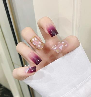 China Salon Effect Gold Foil Artificial Nail Glitter Best Sale Bright Square Long Press On Nails for sale