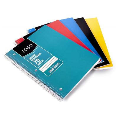 China 3 Hole Punch Logo Wide Ruled Wire Spiral Notebook 70 Assorted Solid By Custom Tied Sheets Colors 5 Packs for sale