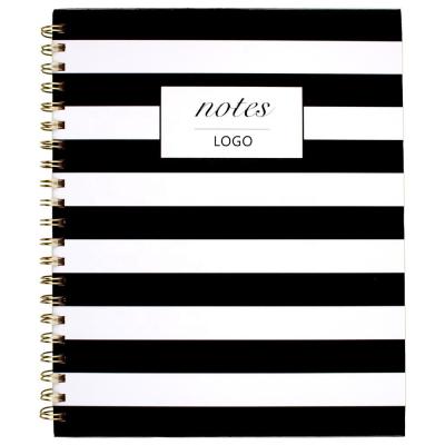 China Business Notebook Spiral 80 Custom Hardcover Book Covers 11 x 8.87 Inch Fashion Black and White Stripe for sale