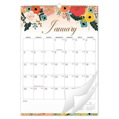 China Custom 2020-2021 Wall Calendar Calendar 18 Monthly Wall Calendar with 12 x 16.6 inch Thick Twin-wire Tie Paper with Floral Hanging Hook for sale