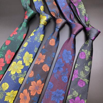 China Hot Selling 100% Polyester Woven Polyester Navy Blue 100% Polyester Colorful Floral Neck Tie Mens Neck Tie for sale