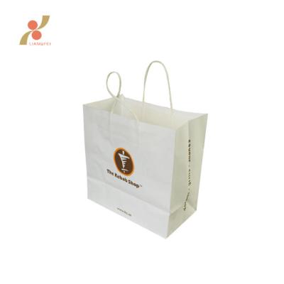 China Recyclable Simple Usable White Art Paper Food Packaging Shopping Bag With Logo for sale