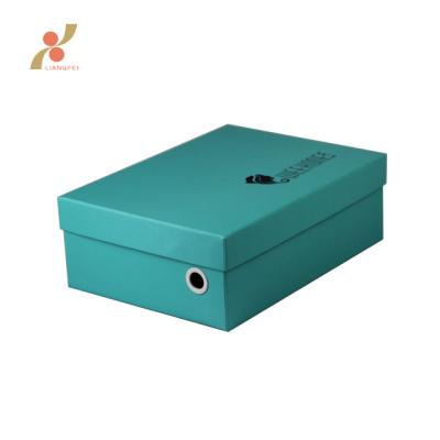 China Recyclable Custom Printing Light Blue Art Paper Shoe Valet Box With Logo And Hole for sale