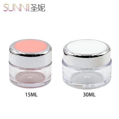 China 15ml 20ml 30ml 1ounce Eye Cream Serum Jar Cosmetic Clear Facial Cream Container Pink White Color With Silver Lids for sale