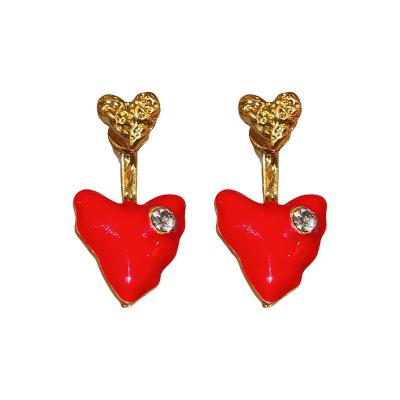 China Romantic Wholesale new small INS style fashional 925 silver needle irregular red love pleated rhinestone copper gold-plated post earrings for sale