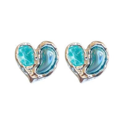 China TRENDY Personalized design sweet cool all matching silver needle irregular geometric copper resin fold pleated heart love stud earrings for sale