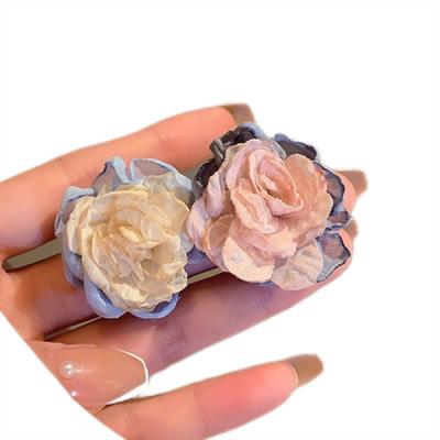 China Cute New fresh compact handmade stud earrings with 925  silver needle cloth fabric crystal Mermaids pearl flowers earrings for sale