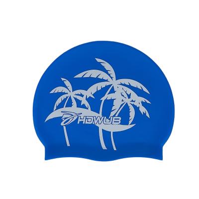 China Waterproof silicone printed adult waterproof ear protector fitted comfortable and fashionable swimming cap for sale