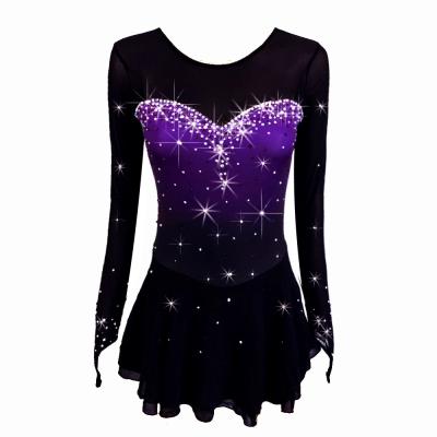 China Attractive Children's Figure Skating Long Sleeves Dress Purple Gradient Competitive Dance for sale