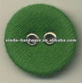 China Viable round shape in green color with two fabric covered holes of brass eyelets two sewing button for sale