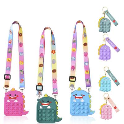 China Fashion Cartoon Mini Coin Wallet Bag Push Pop Silicone Cute Rainbow Girls Wiggle Coin Purse for sale