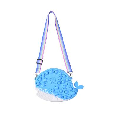 China Fashion Cute Silicone Blue Whale Shape Girls Kids Cross - Body Bag Push Bubble Stress Relieve Toy Coin Purse Bag for sale