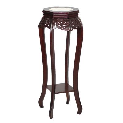 China Chinese Style Cherry Wood Round Plant Stand, Phone Holder, Vase Holder with Marble Top for sale