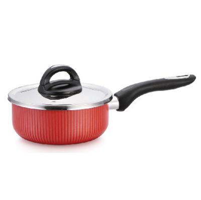 China Metal Aluminiun Stripe Silk Screen Printing Non-Stick Sauce Pan With SS Lid for sale