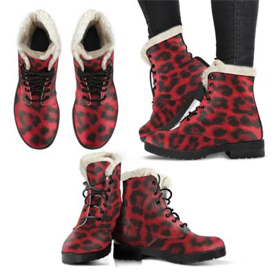 China Round Toe Split Collar Lugged Sole Waterproof Women's Winter Ankle Boot Faux Fur Bootie for sale