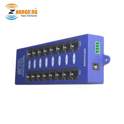 China Port Surveillance Gigabit PoE Injector 8 802.3af PoE Patch Panel Bule Color For CCTV Camera ZQPOEGI008 for sale