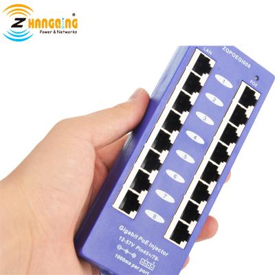 China 1000Mbps PoE Injector PoE Midspan Power Over Standard Ethernet Patch Panel 8 Port 802.3af/at GPOE-8B for sale