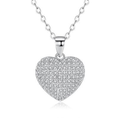 China Fashion Shiny Zircon Chain Design Pendant Heart Necklace 925 Sterling Silver Wholesale Jewelry for sale