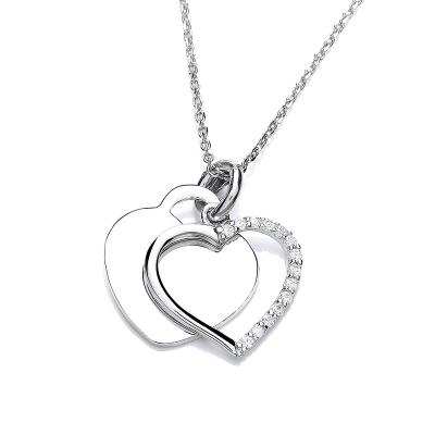 China Trendy S925 Sterling Silver Interlocking Heart Love Infinity Pendant Necklace Double Two Hearts CZ Stone Paved Pendant Necklace for sale