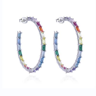 China CLASSIC Trendy Jewelry 2022 Large Rhodium Plated Circle With Colorful CZ Circle Stone Earrings Like S925 Sterling Silver Earring for sale