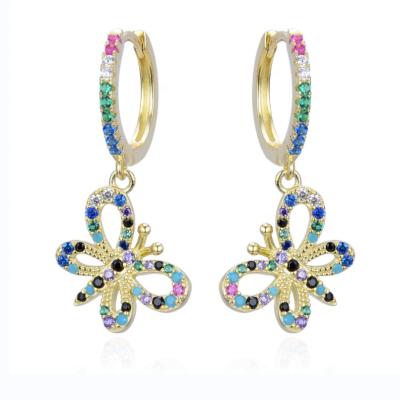 China High Quality 925 Sterling Silver Butterfly Circle Earrings 14k Gold Plated D.C.A. CZ Jewelry Colorful Stone Earrings For Women for sale