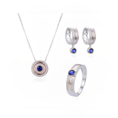 China Sterling Silver Sapphire Engagement Wedding Fashion Necklace Spinel Earrings Created Three Piece Set FASHIONABLE 925 Rings Jewelry Sets for sale