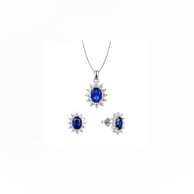 China Hot Selling High Quality Oval Spinel Sapphire Shape 925 Sterling Silver Necklace Earring Jewelry Sets For Women Jewelry for sale