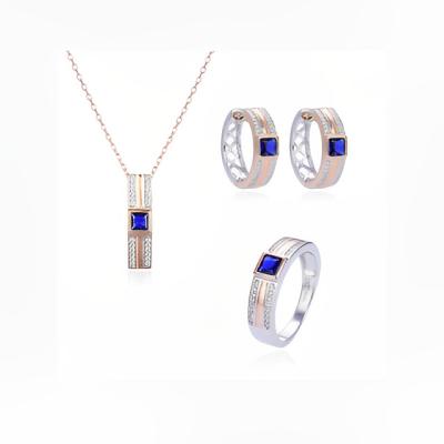 China FASHIONABLE Three Piece Set Created Spinel Sapphire Women's 925 Sterling Silver High Quality Jewelry Set for sale