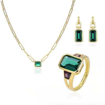 China 2022 FASHIONABLE Luxury Fine Emerald Women Jewelry Set Jewelry Display Set Emerald Earrings Ring Necklace 925 Silver for sale