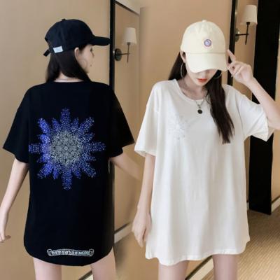 China Breathable in teenage girl running British clothing summer simple polyester T-shirts with sexy white rhinestone shirt girl clothes for sale