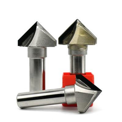 China Door Profiler PCD CNC Router Bit V-90 Wood Leg 12mm for Cutting Drawer Handle Carving PCD V Profile Router Bit for sale