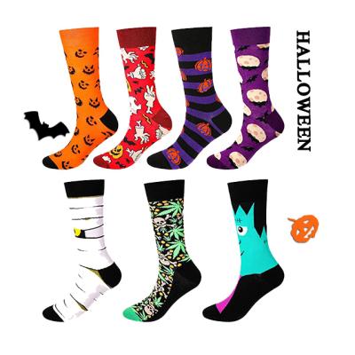 China ML-202 Halloween Antibacterial Jacquard Pumpkin Skull Ghost Design Cotton Custom Crew Socks for sale