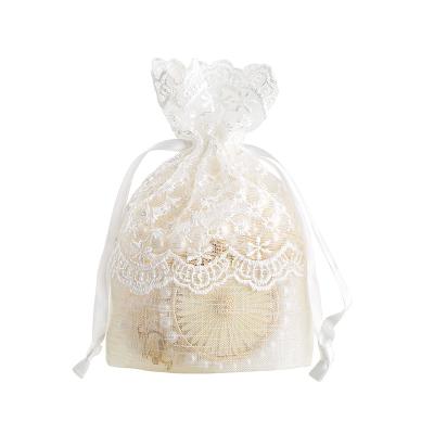 China In Stock New Spot Beam Mouth Beam Star Mouth White Wick Yarn Jewelry Gift Lace Storage Bag for sale