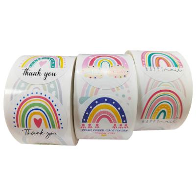 China Self Adhesive Stock Waterproof Rainbow Thank You Sticker 500 Pcs Per Roll for sale