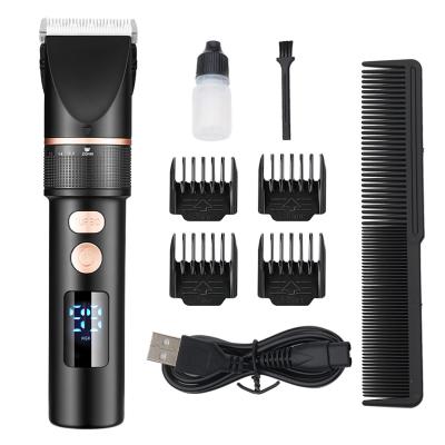 China Electric Rechargeable Barber Cordless Hair Clipper Trimmer Hotel Hair Trimmer Blade Salon Ceramic LCD Show Men Clipper for sale