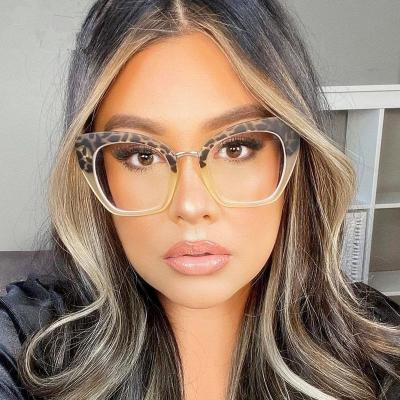 China Cat Eye 2021 Light Blue Cat Eye Glasses Women Computer Glasses Oversized Retro Fashion Leopard Frame Anti for sale