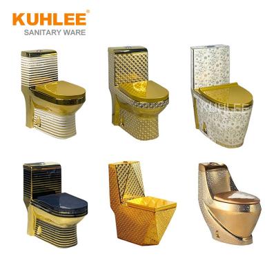 China Modern Gold Plated Toilet Design Luxury Sanitary Ware Bathroom Ceramic WC One Piece Toilet Bowl for sale