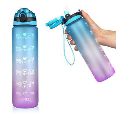 China 1L BPA FREE Sustainable Gradient Color Gym Fitness Sports Tritan Motivational Water Bottle for sale