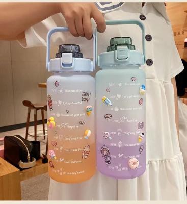 China 2l Time Marker Water Bottle Gradient Color Viable Motivational Water Bottle With Straw And Stickers For Sale for sale