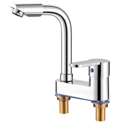 China Electric Faucets 2 Hole Hot And Double Hole Cold Basin Bathroom Sink Faucet Brass Basin Mixer Tap for sale