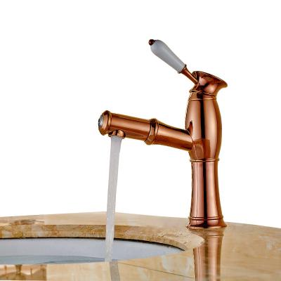 China New Design Metered Faucets Rose Gold Color Brass Basin Mixer 360 Rotation Pull Out Basin Faucet For Bath Room for sale