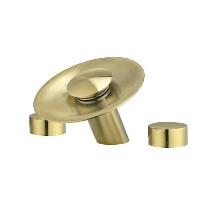 China Modern LED Light Waterfall Basin Faucet Brushed Gold Basin Faucets Commercial Basin Faucet Mixer Taps for sale